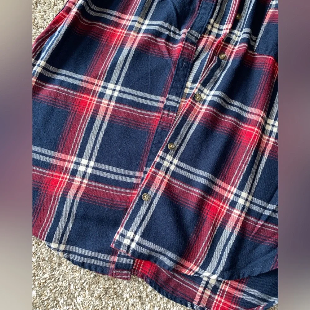 Hollister Navy and Red Plaid Button-Down Shirt - Picture 2 of 2